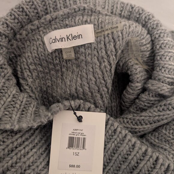 NWT Calvin Klein Knit Cowl - Turtleneck Poncho Gray One Size - Picture 4 of 11